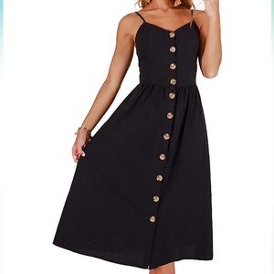 Women's Bohemian Elegant Spaghetti Straps Swing Midi Dress with Pockets |size m|